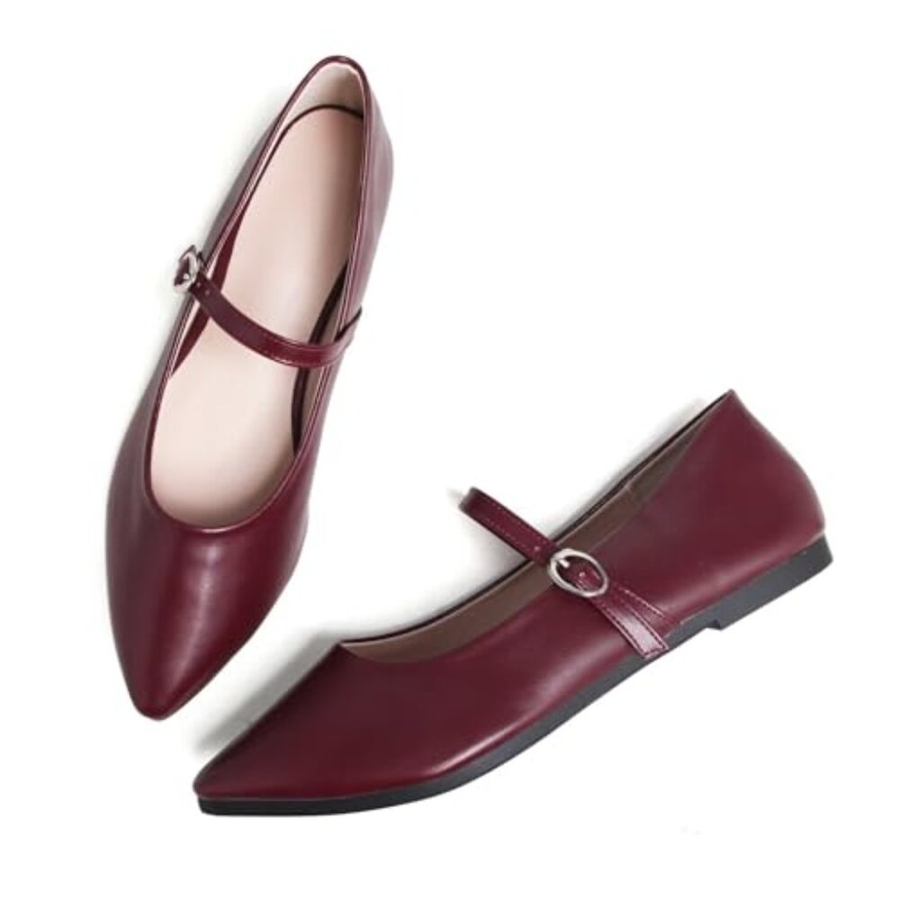 Leather Flats Pointy Toe Slip On Work Shoes Comfortable Retro Style - Picture 4 of 8